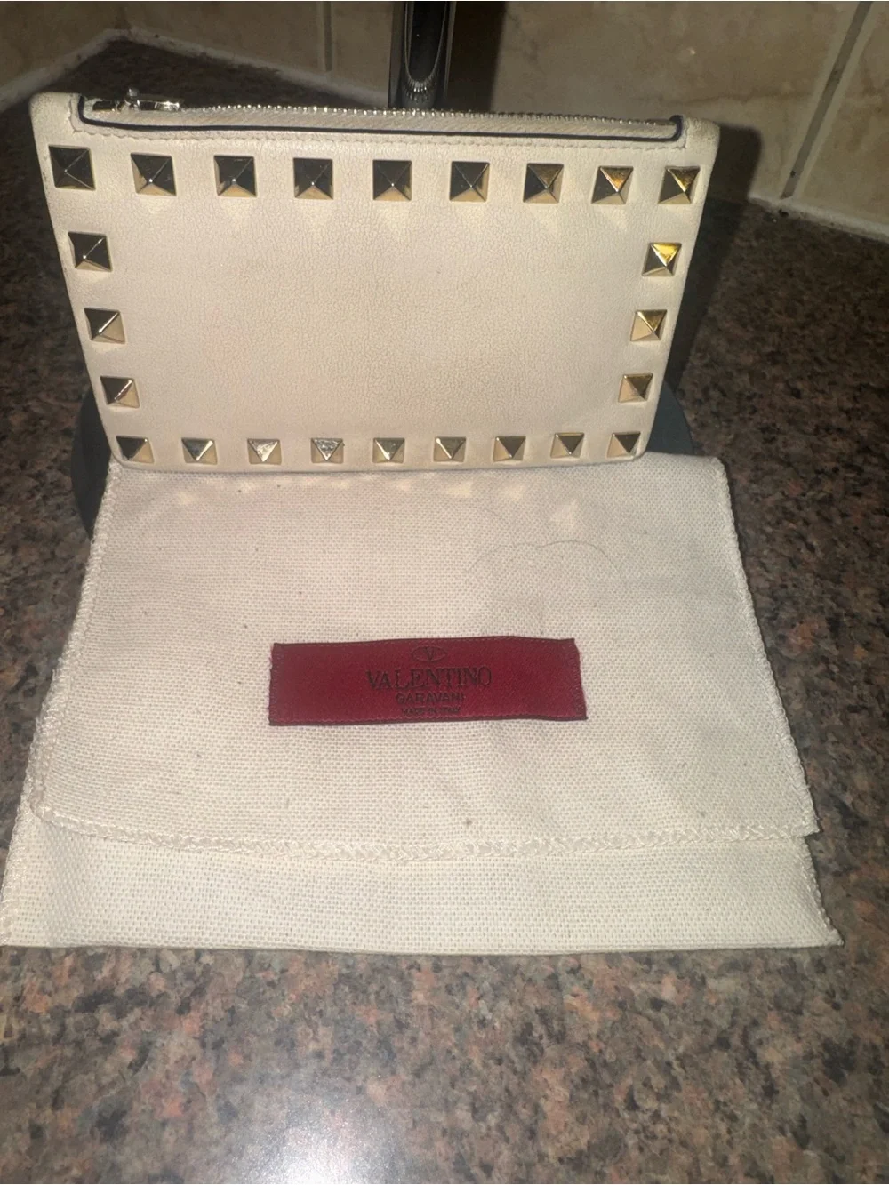 Valentino Garavani Ivory Rockstud Leather Card Wallet